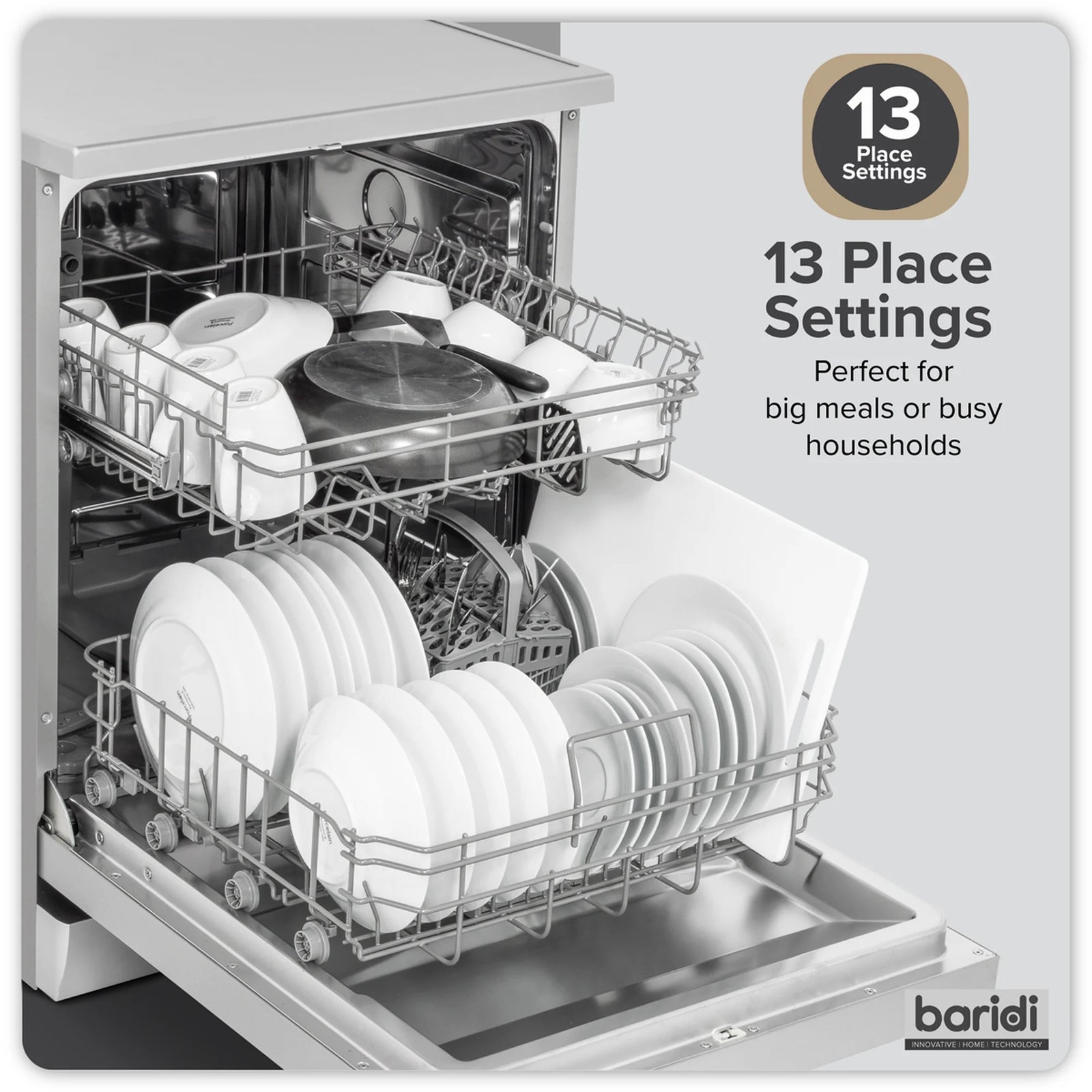 Baridi Freestanding Dishwasher DH280 60cm 13 Place Settings Silver