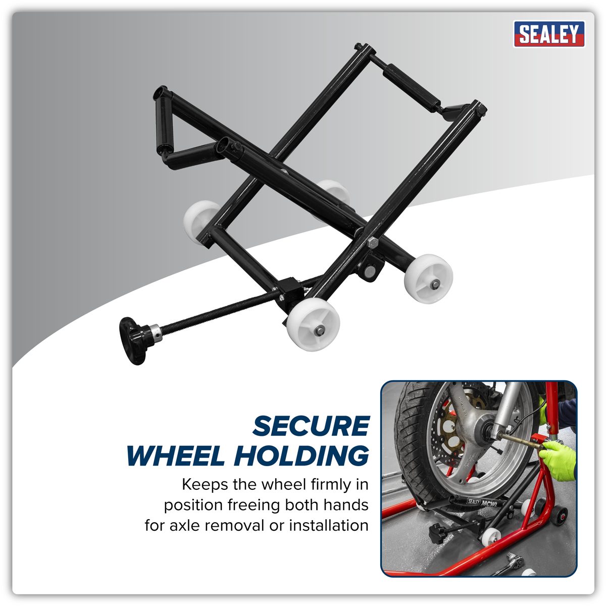 Sealey Motorcycle Wheel Adjustable Support with Rollers MCWL 4.5kg