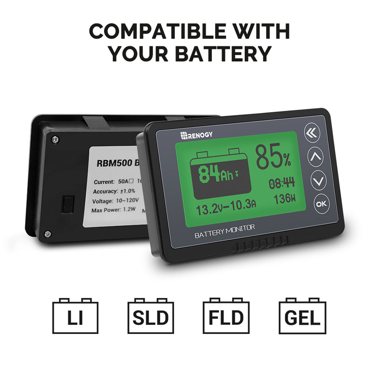 Renogy 500A Battery Monitor with Shunt/Sampler (Coulomb meter)