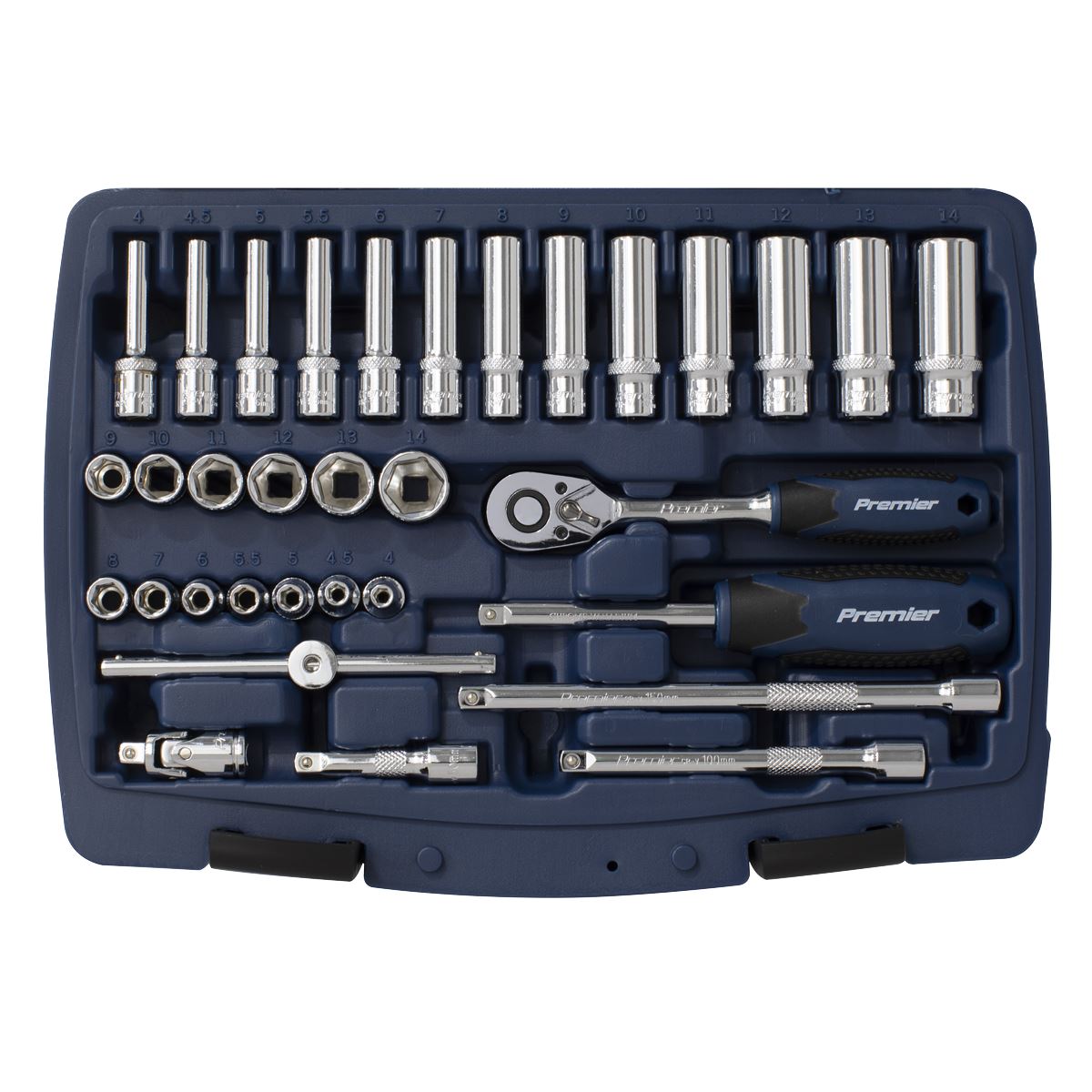 Sealey Premier 33pc 1/4" Drive WallDrive Metric Socket Set 4-14mm Ratchet Handle