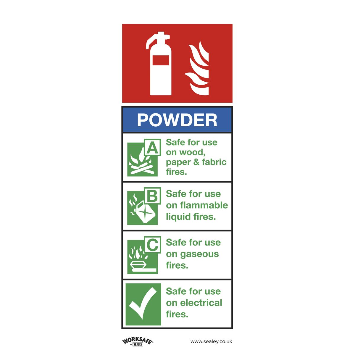 Sealey Safe Conditions Safety Sign Powder Fire Extinguisher Self-Adhesive Vinyl