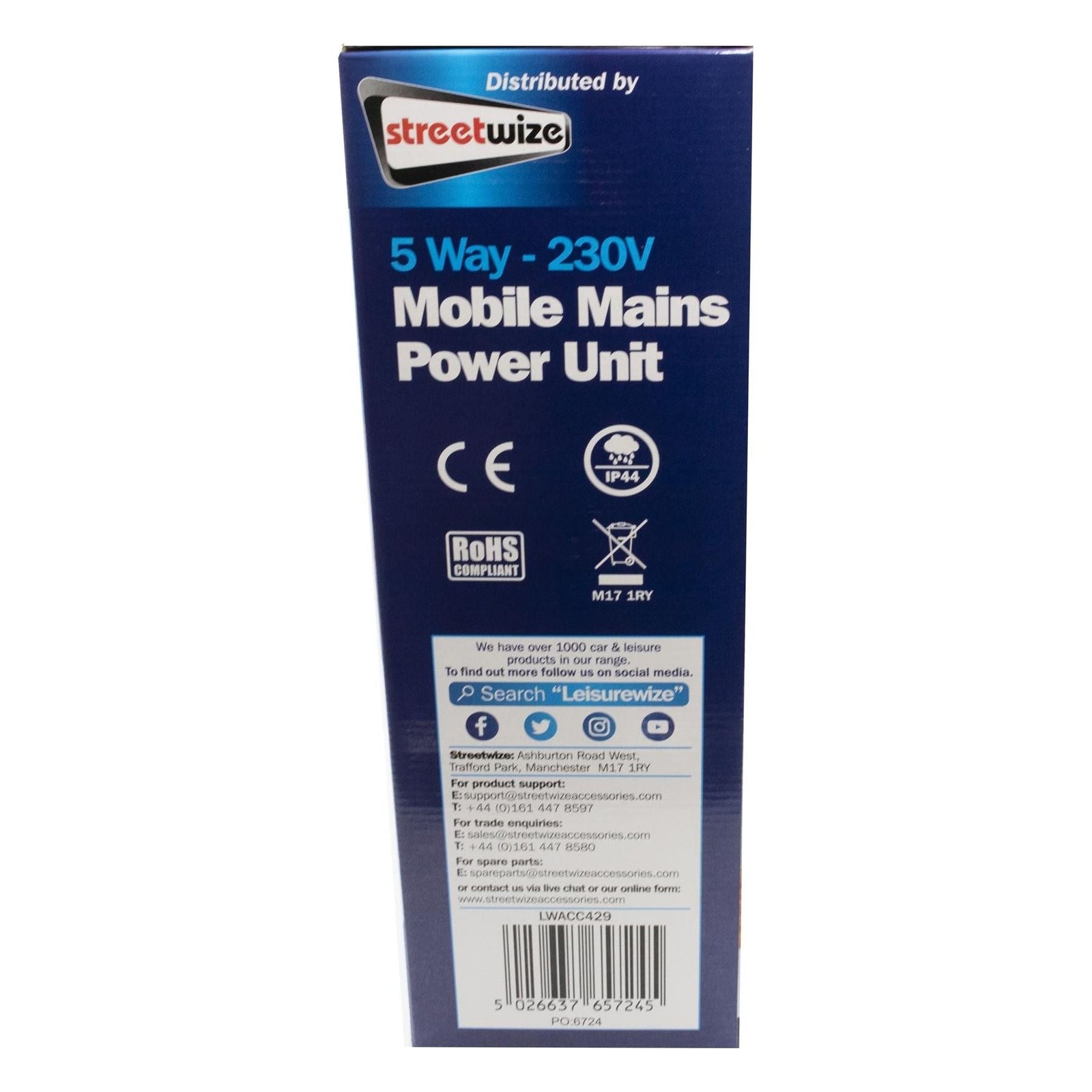 Caravan Camping 5 Way Mobile Mains USB Power Hookup Extension Lead RCD Unit C429