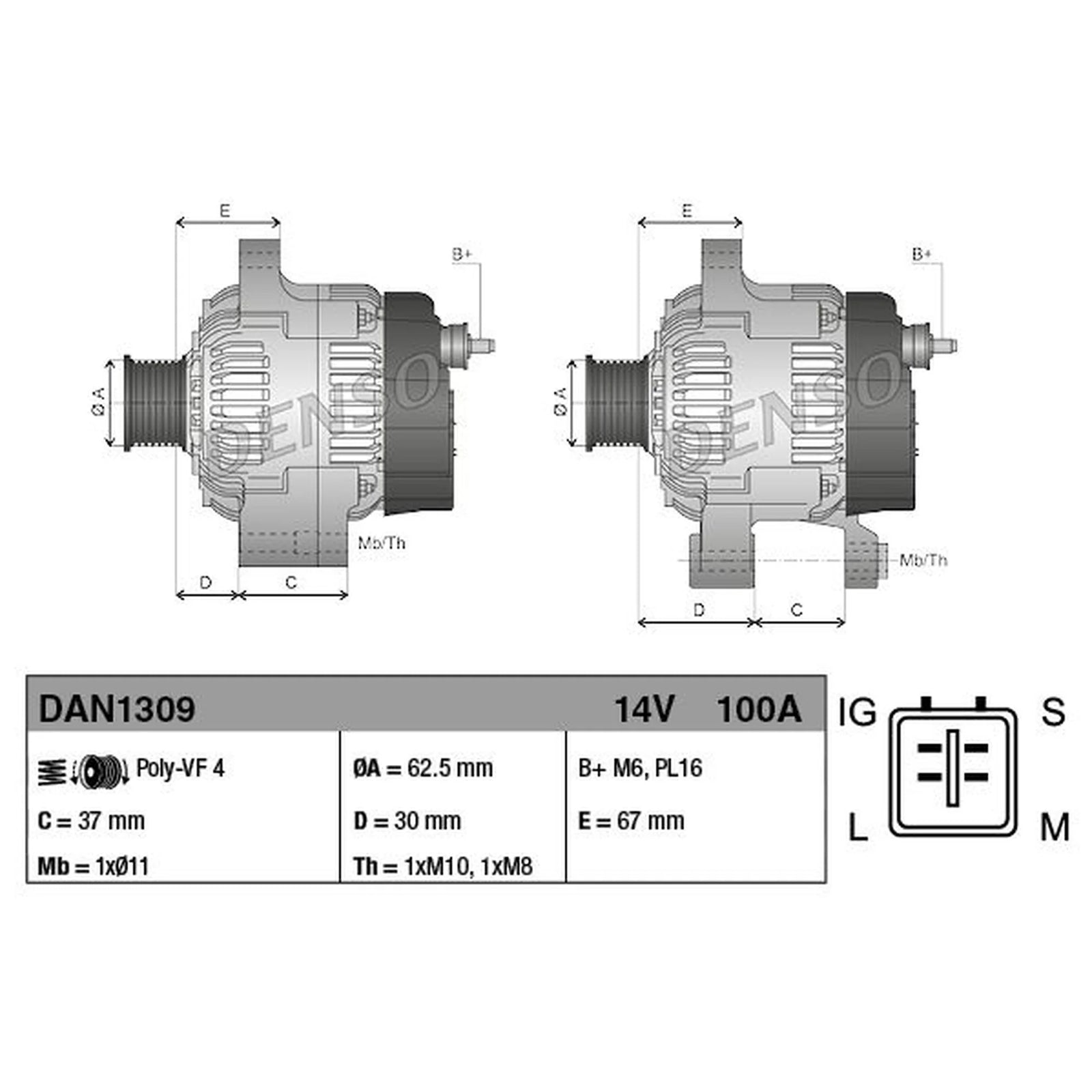 Denso Car Alternator 12V DAN1309