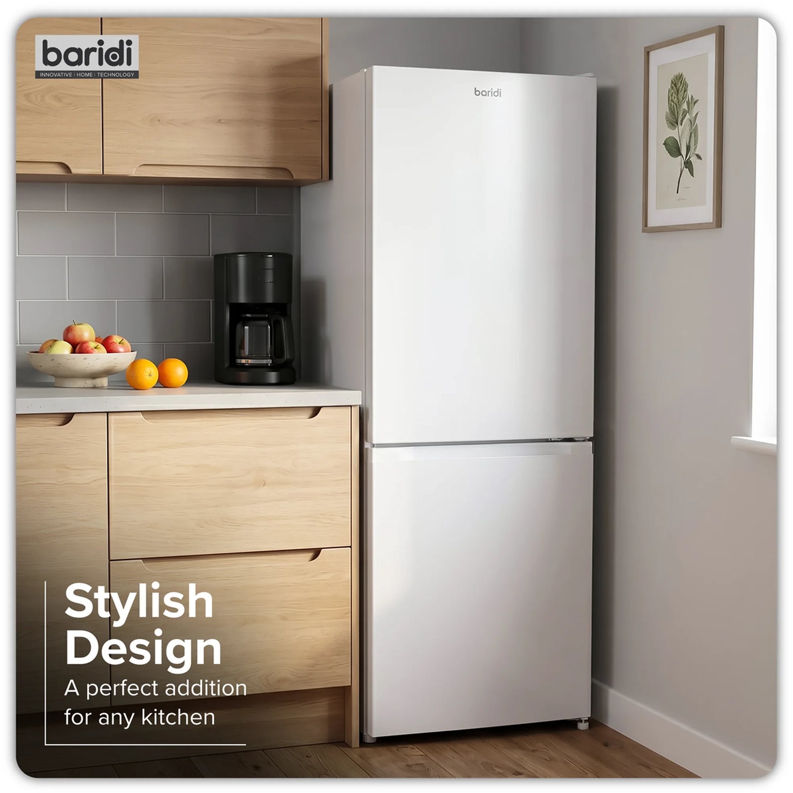 Baridi 60/40 Smart Frost Fridge Freezer 227L Capacity - White