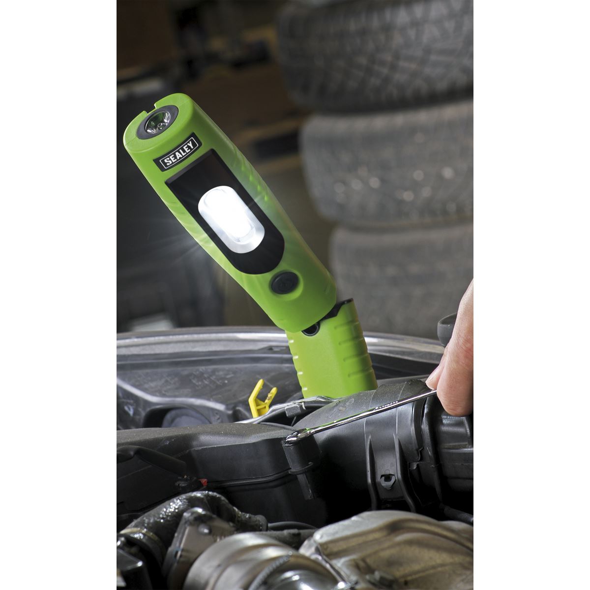 Sealey Green Rechargeable 360° Inspection Lamp 7 SMD+3W LED Lithium-ion