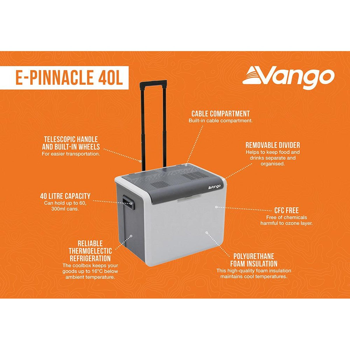 Vango E-Pinnacle 40L Cool Box Cooler 12V 230V Deep Grey