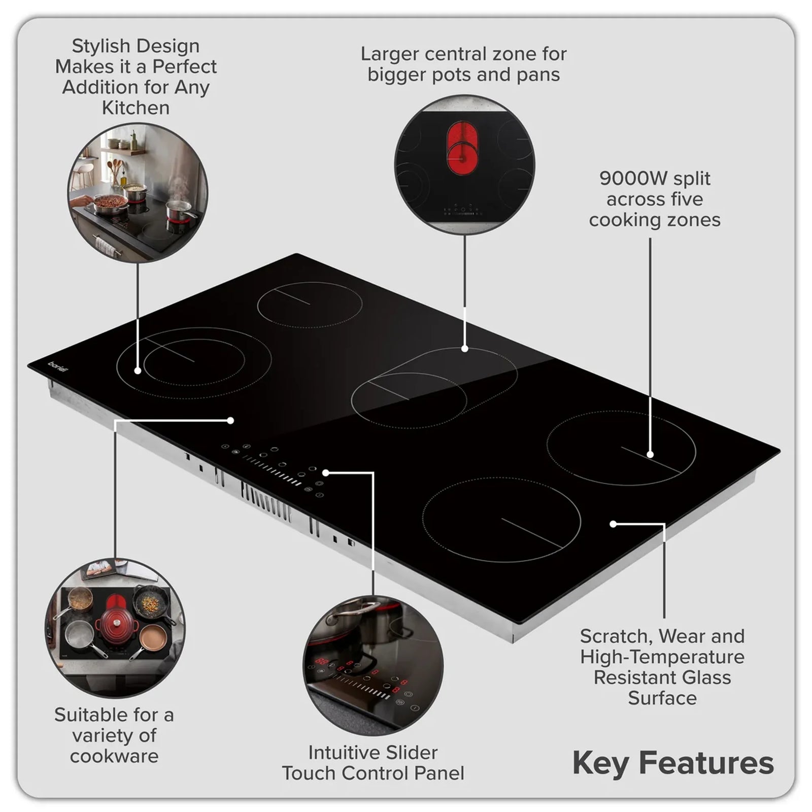 Baridi Ceramic Hob DH389 90cm 9000W with 5 Cooking Zones