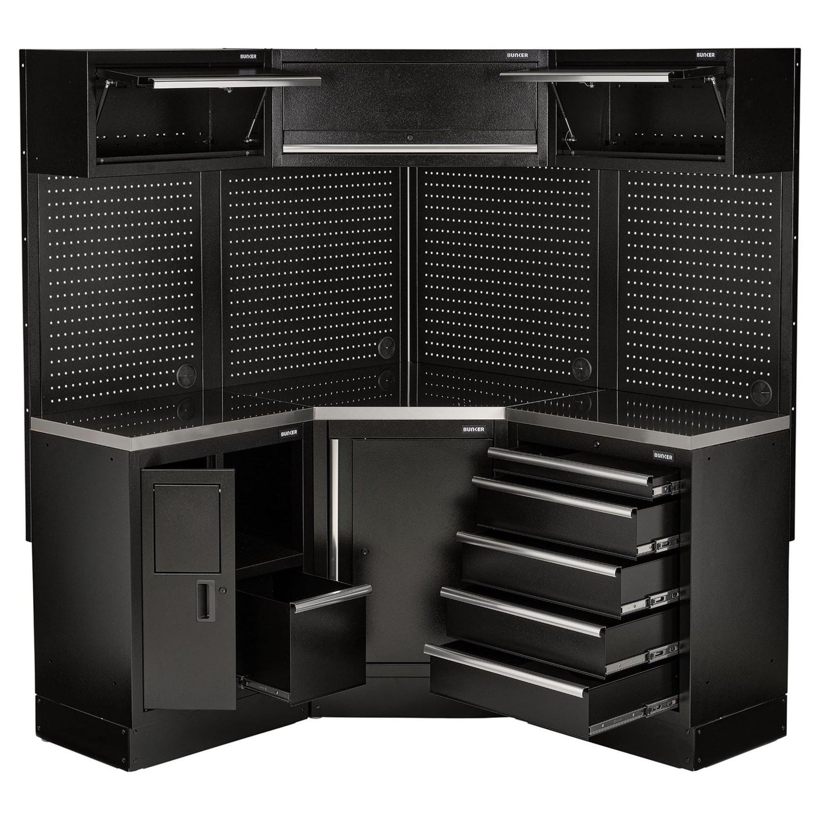 BUNKER 18 Piece Modular Storage Corner Combo with Stainless Steel Worktop, 3454mm