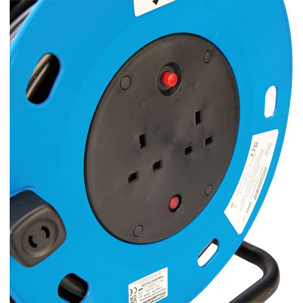 Powermaster Cable Reel Freestanding 13A 230V 2-Gang 50m