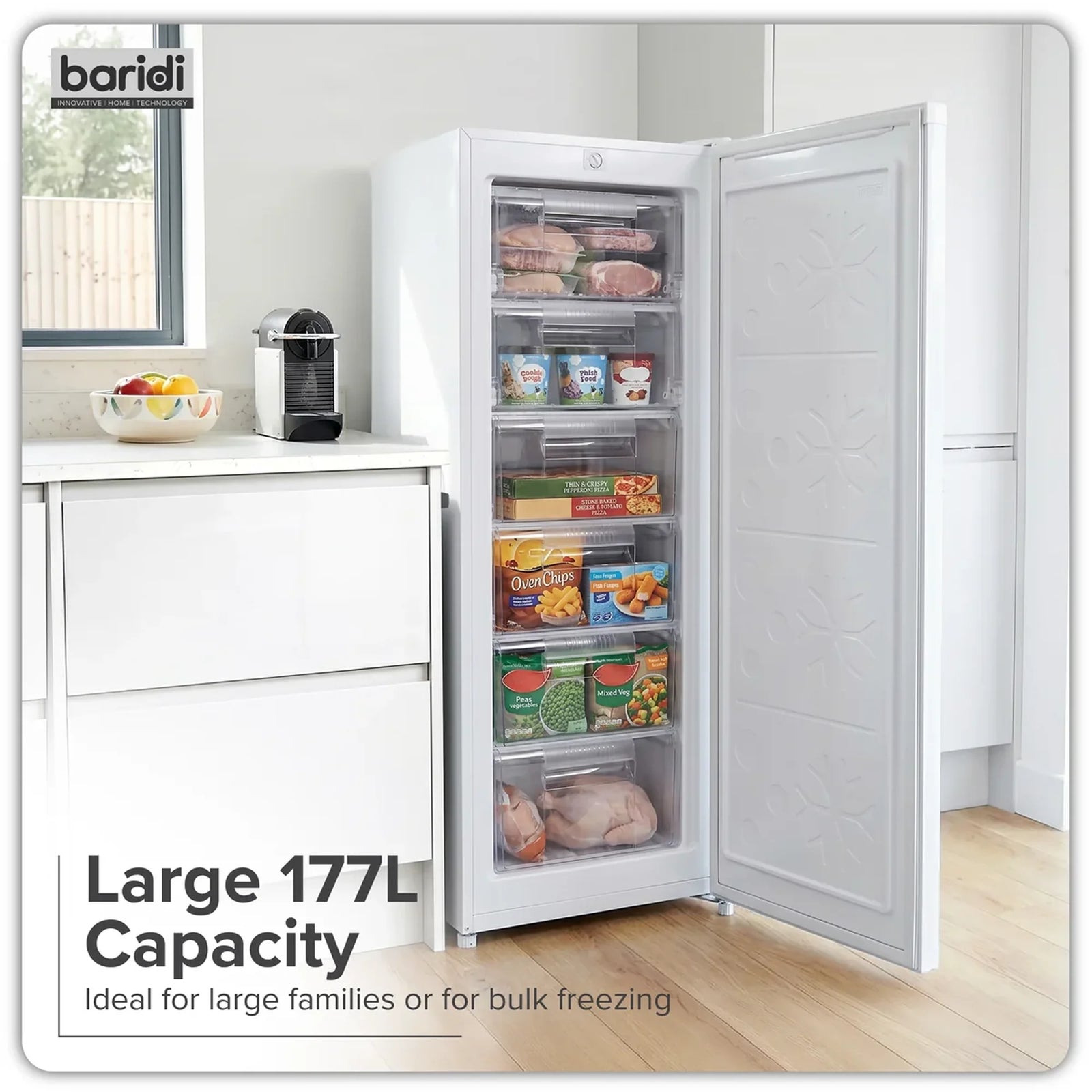 Sealey Freestanding Tall Freezer 177L Capacity White