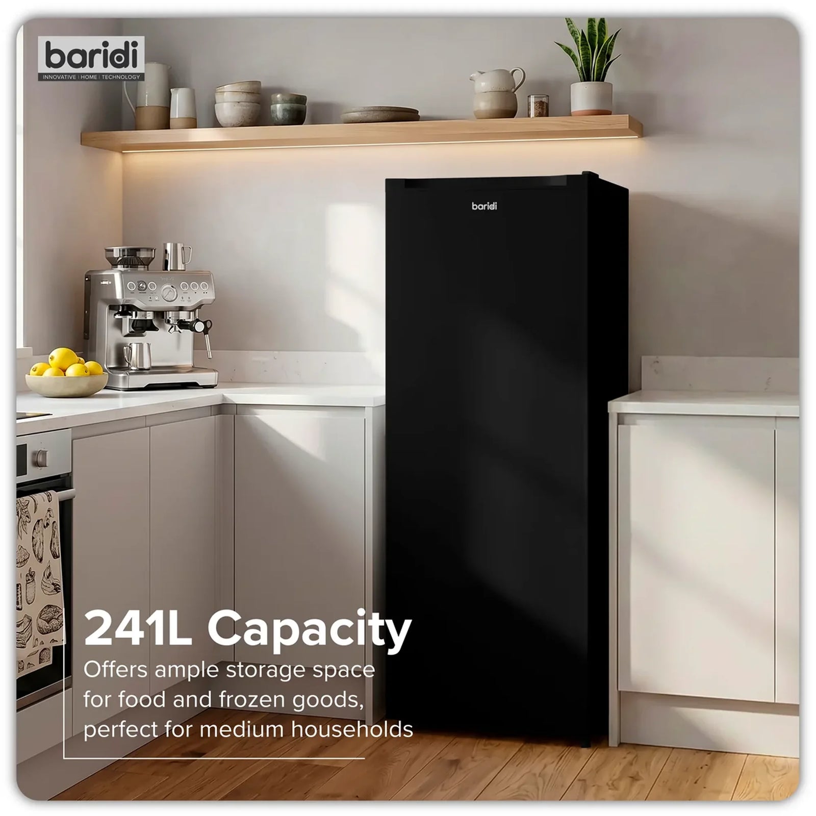 Baridi Freestanding Larder Fridge 241L - Black