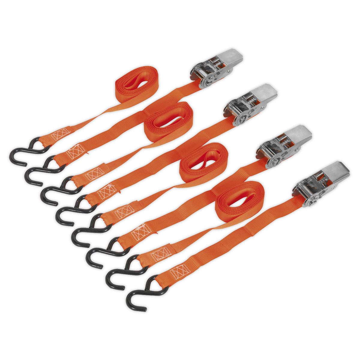 Sealey Ratchet Tie Down 25mm x 4m Polyester Webbing with S-Hooks 500kg Breaking
