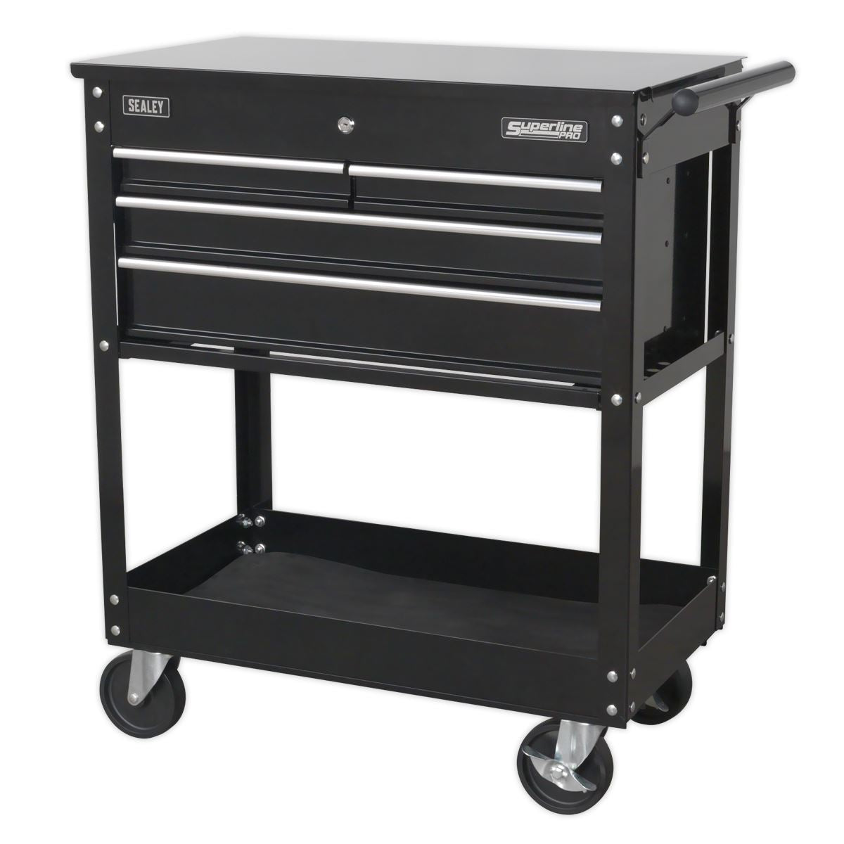 Sealey Heavy-Duty Mobile Tool & Parts Trolley with 4 Drawers & Lockable Top Blac