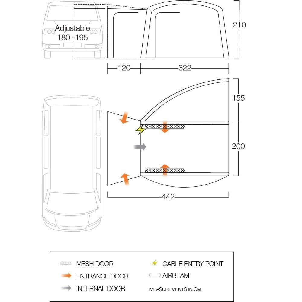 Vango Magra Air VW Drive Away Awning (180 - 210cm) Campervan