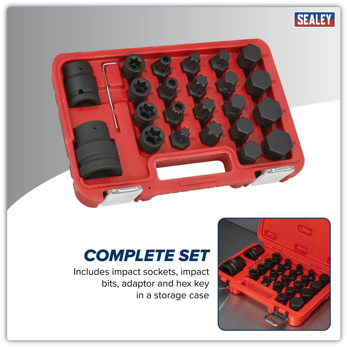 Sealey Impact Socket & Bit Set 23 Piece 3/4"Sq & 1"Sq Drive
