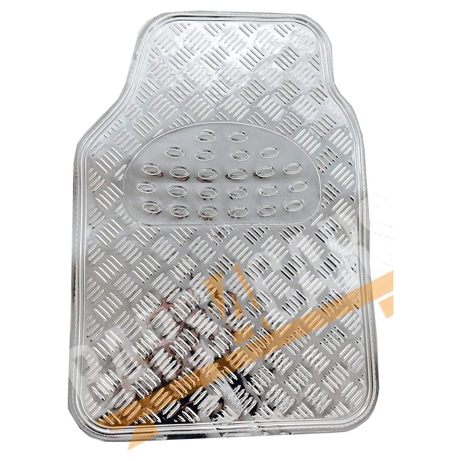 Shiney Shiny Silver Checker Style Design Chrome Look Car Rubber Floor Mats Set
