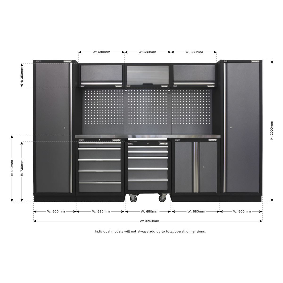 Sealey Superline Pro 3.2m Storage System Stainless Worktop APMSSTACK03SS