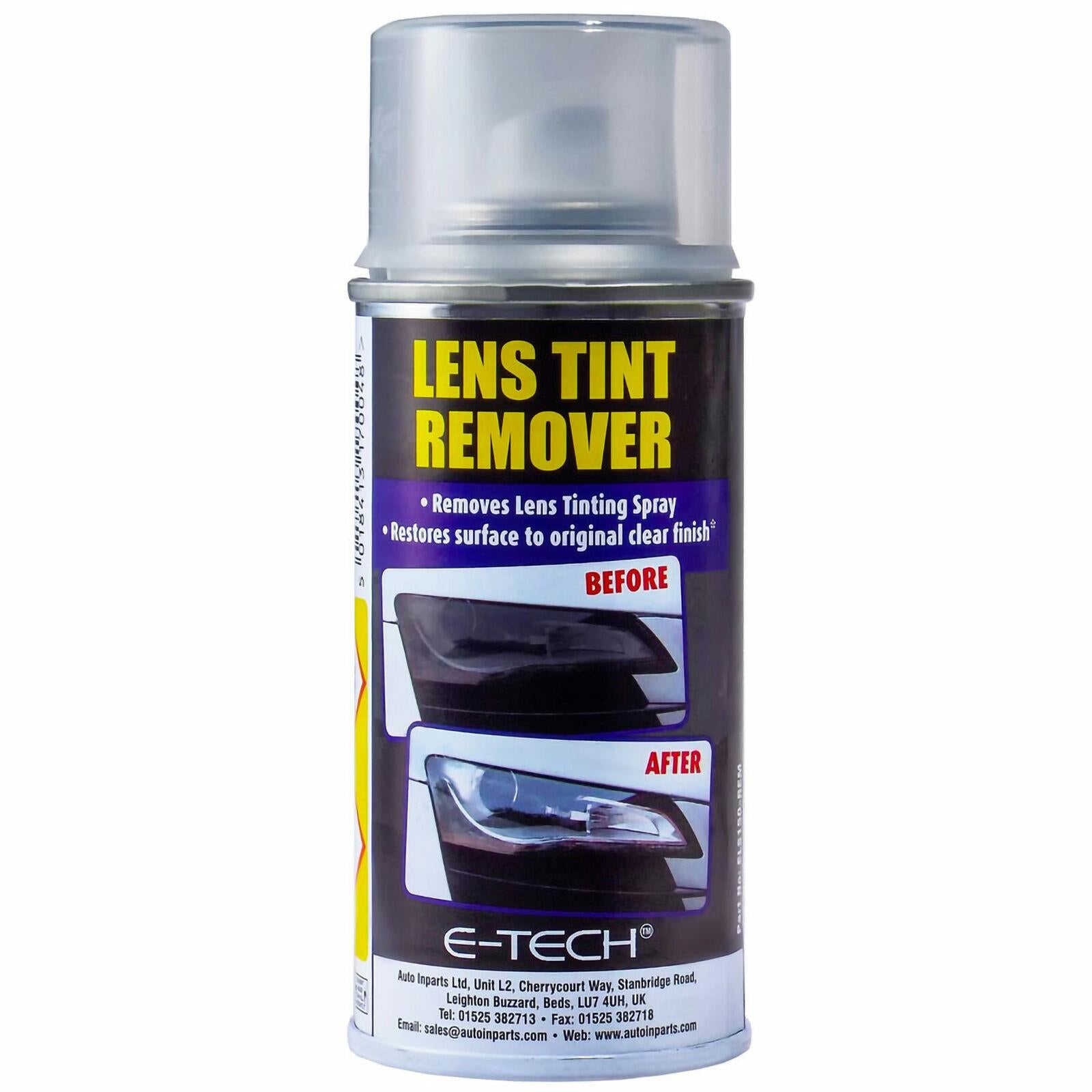 2x E-Tech Light Lenses Lens Tint Remover Spray Glass Plastic Car Motorbike 150ml