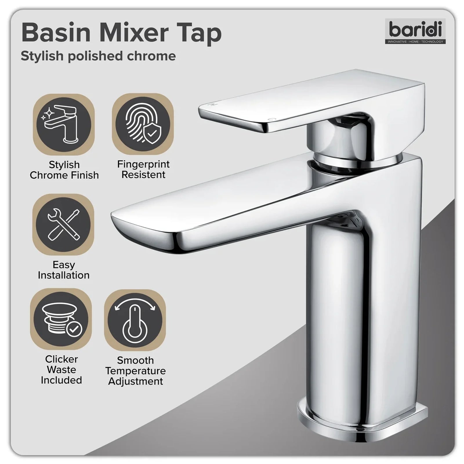 Baridi Basin Mixer Tap DH392 Chrome Finish