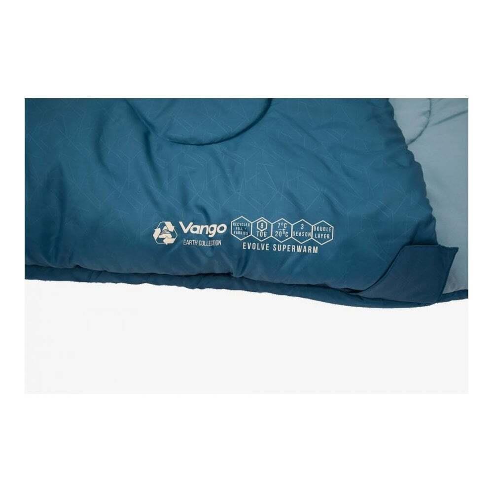 Vango Evolve Superwarm Single Sleeping Bag Moroccan Blue Camping 8 Tog