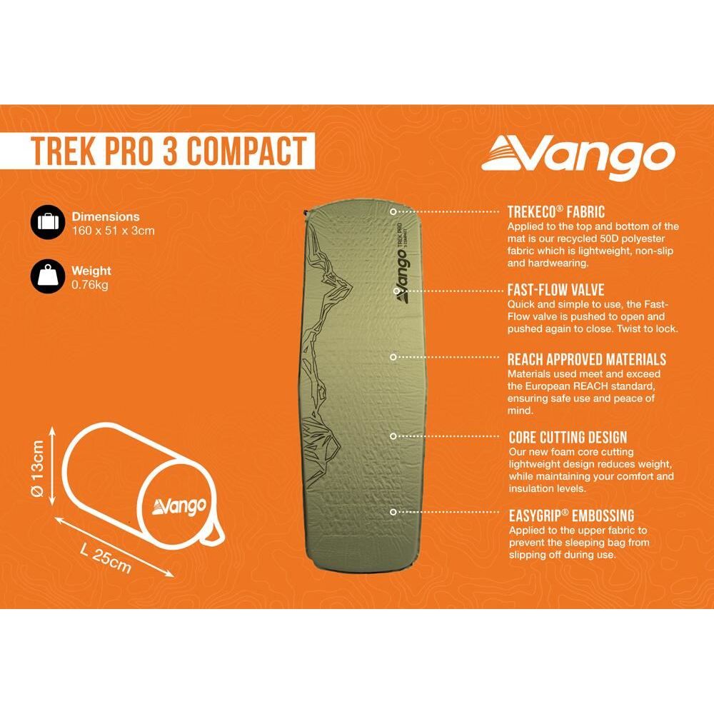 Vango Trek Pro 3 Compact Self inflating Sleep Mat Light Olive