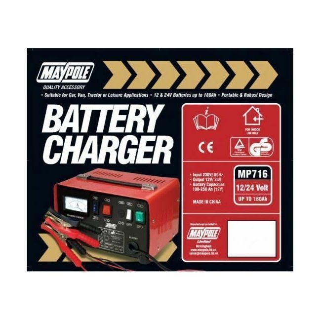 New Maypole MP716 12A Metal Battery Charger 12/24V Fast/Boost Mode Robust Steel