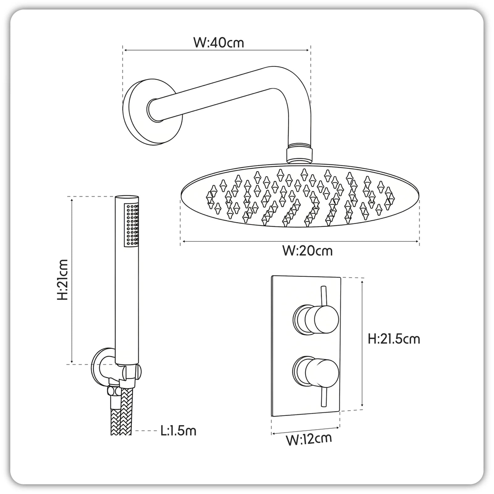 Baridi Concealed Thermostatic Shower Set DH319 20cm Round Head