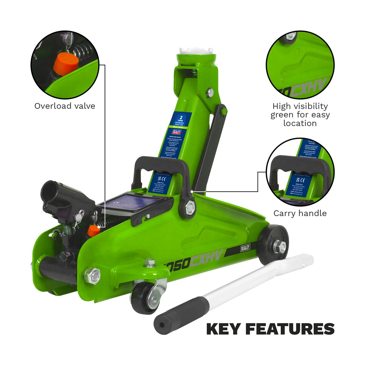 Sealey Short Chassis Trolley Jack 2 Tonne - Green 1050CXHV