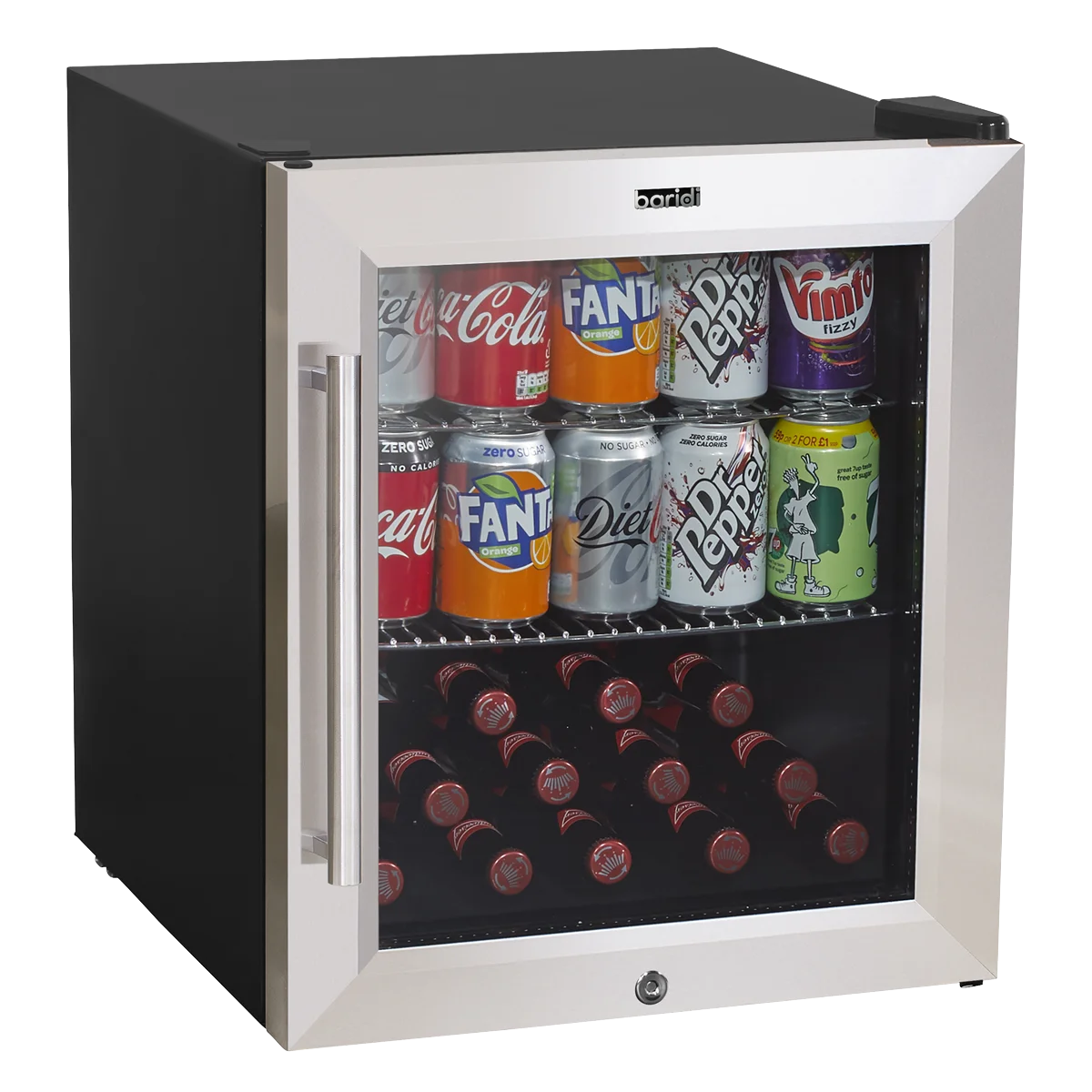Baridi 50L Tabletop Drinks Fridge Mini Beer Cooler Glass Door Stainless Steel