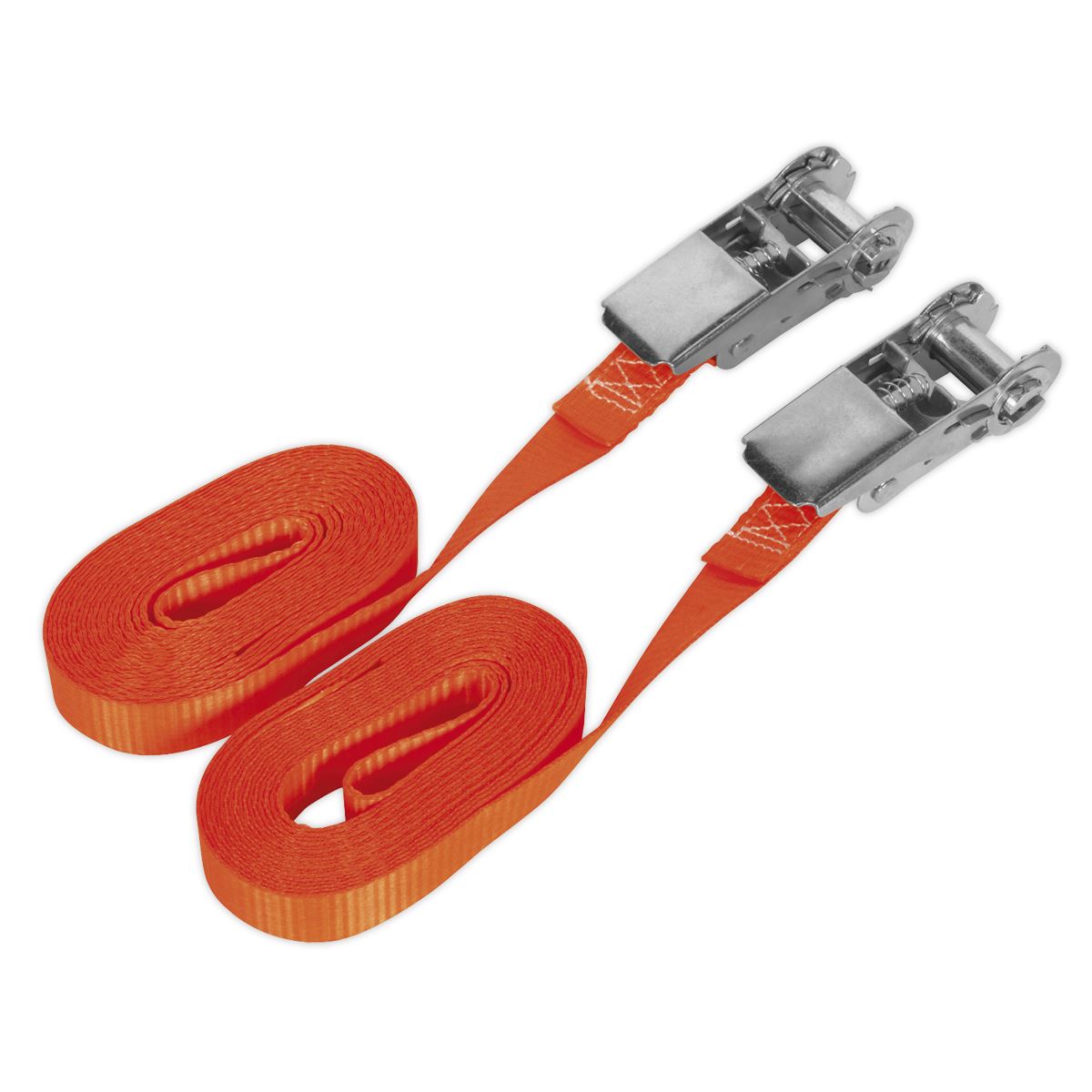 Sealey Ratchet Strap Tie Down Cargo Lash 25mm x 4.5m Self Securing Pair 800kg