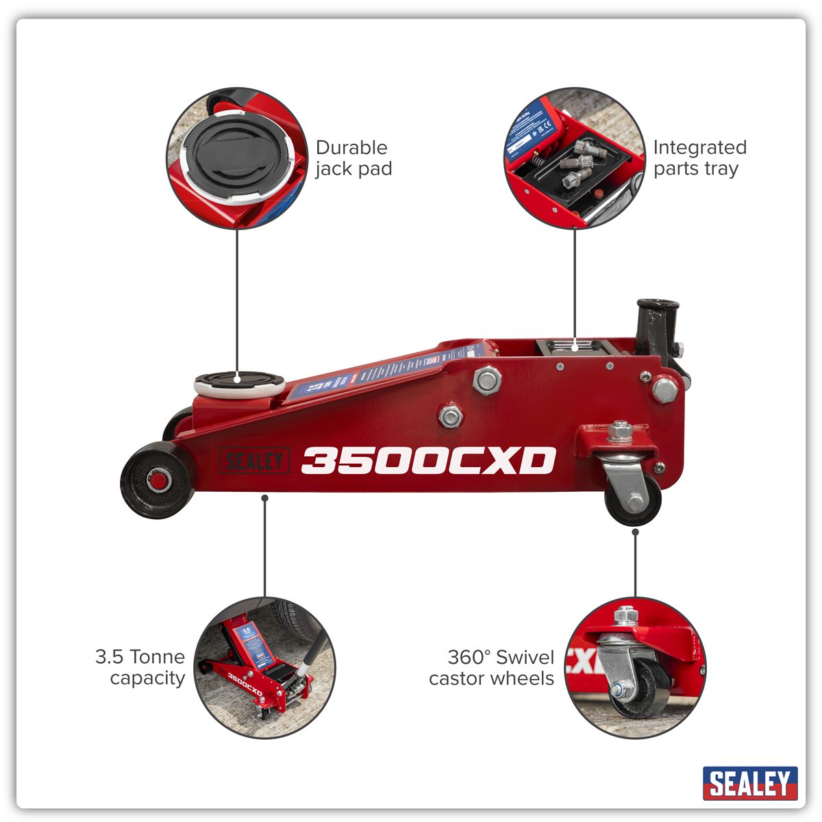 Sealey Trolley Jack 3.5 Tonne Model 3500CXD