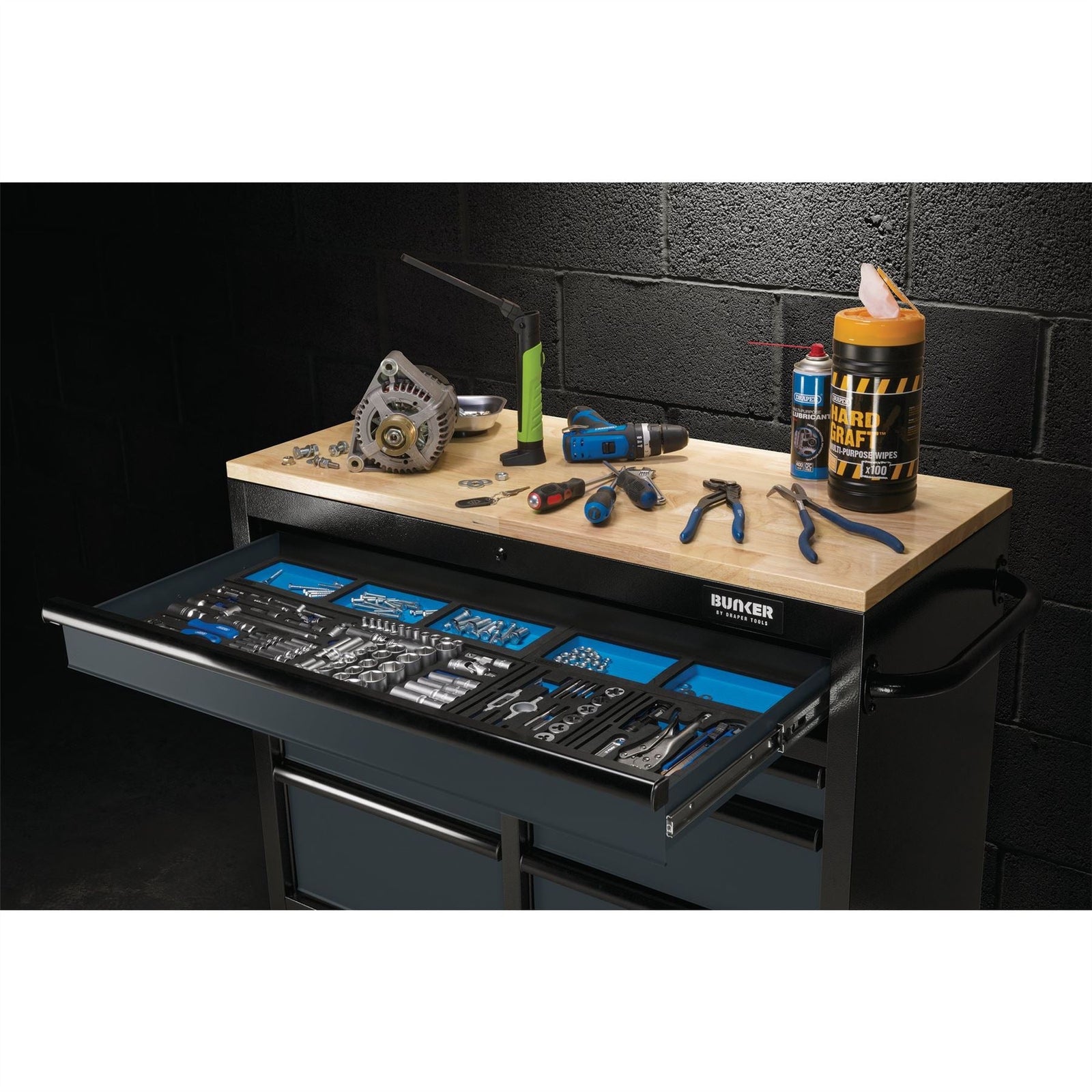 Draper BUNKER Workbench Roller Tool Cabinet, 7 Drawer, 41", Grey 08216