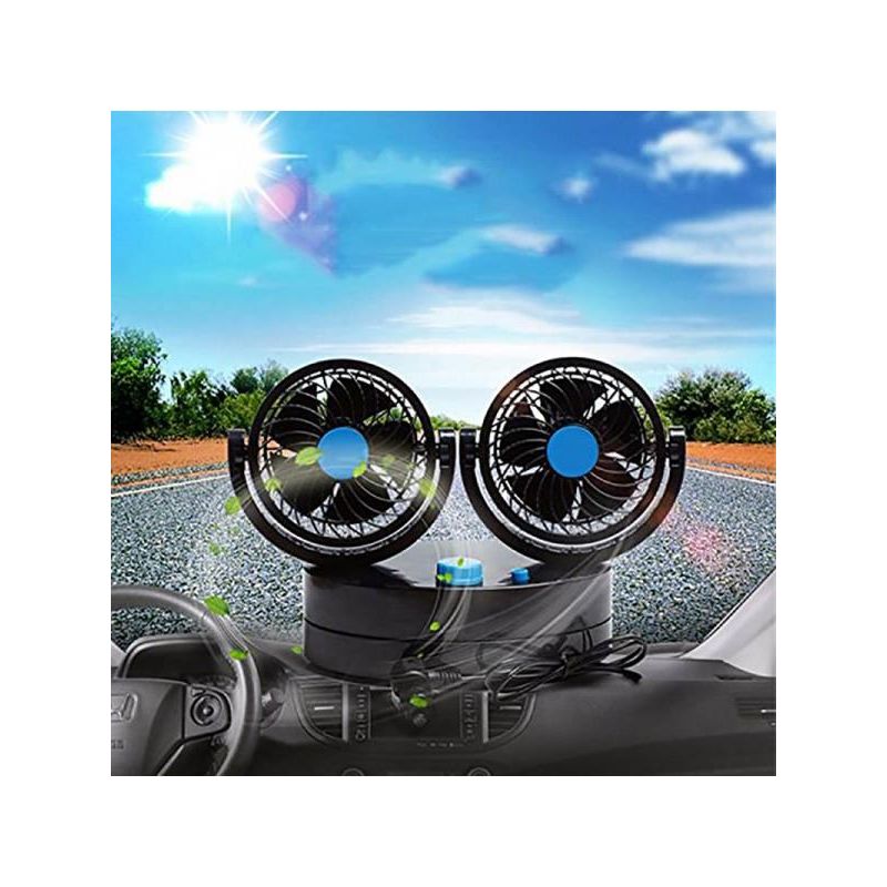 12v Dual Air Fan 360° All-round Rotation Automotive Cooling Cooler Car Van SWCF5
