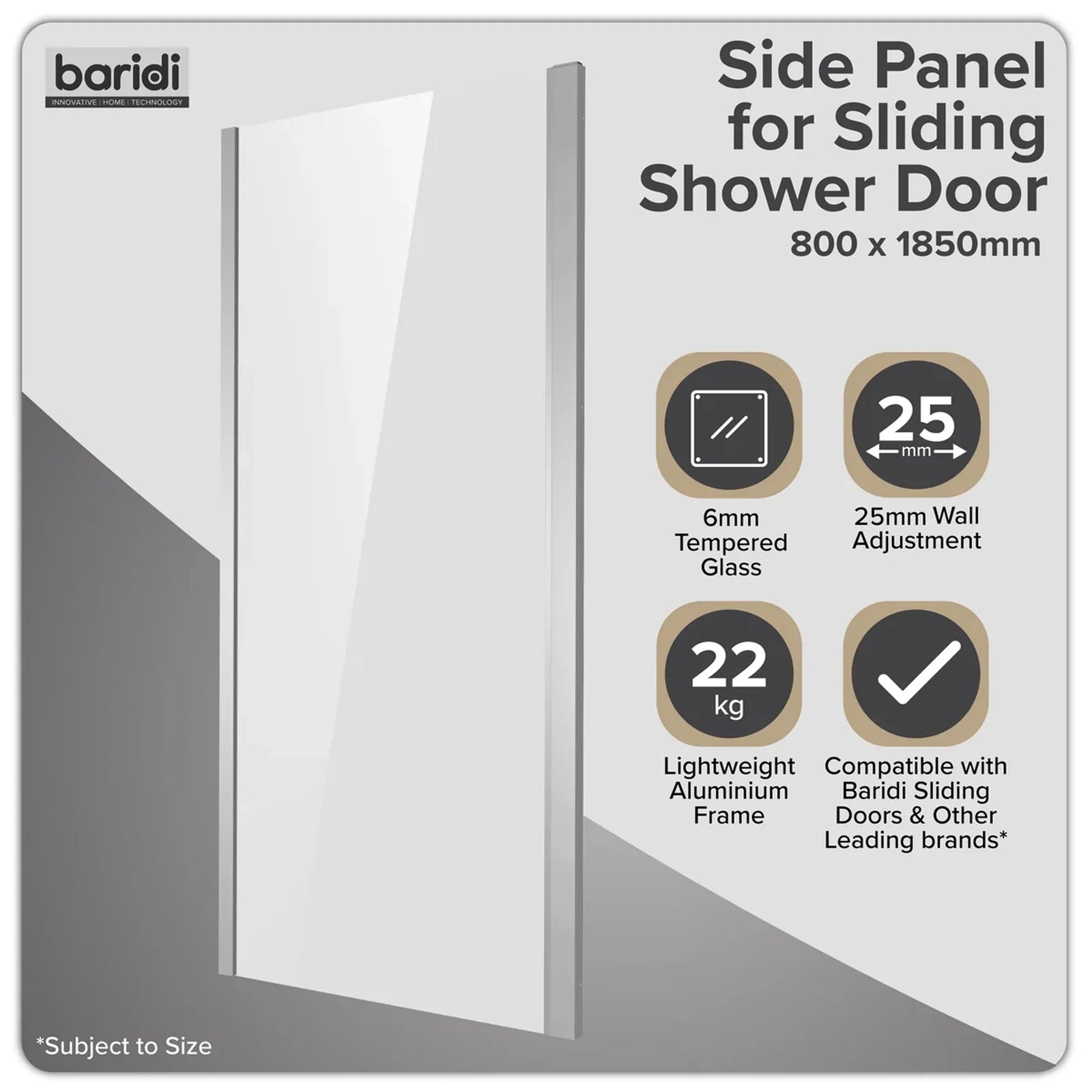 Baridi Side Panel for Sliding Shower Doors 80x185cm DH296