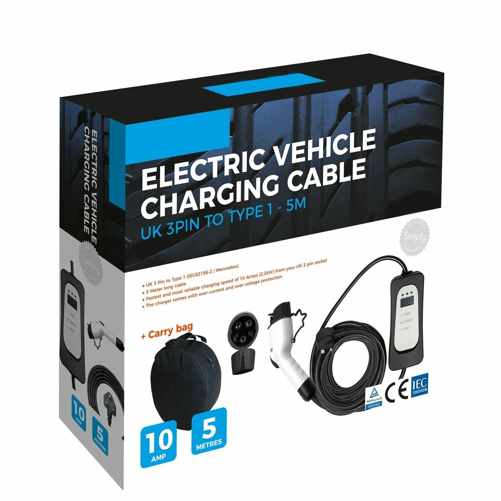 JRP Type 1 EV Charger Smart 10A 5M Charging Cable EV008