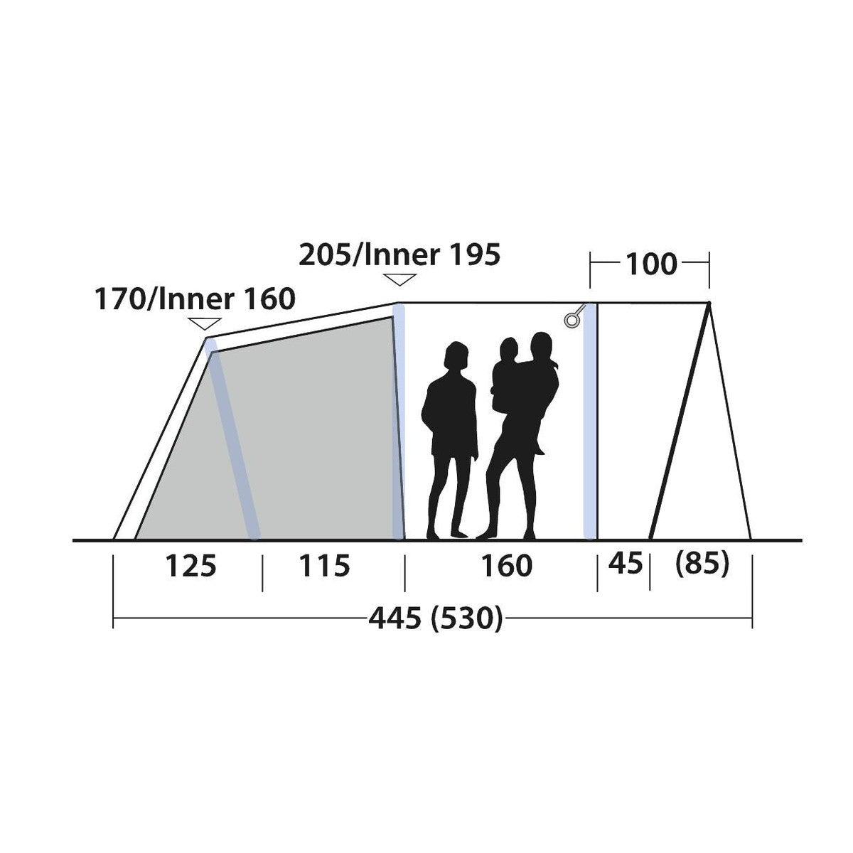 Outwell Monterey 5 Air 5 Berth Three Room Tunnel Tent