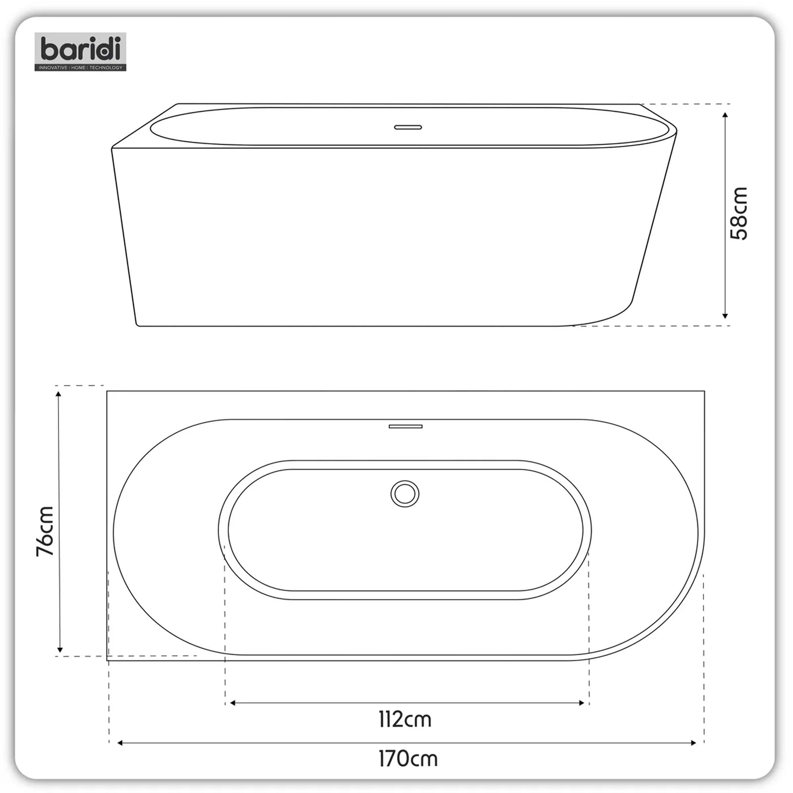 Baridi Left-Hand Corner Slim Rim Bath 170cm - Gloss White