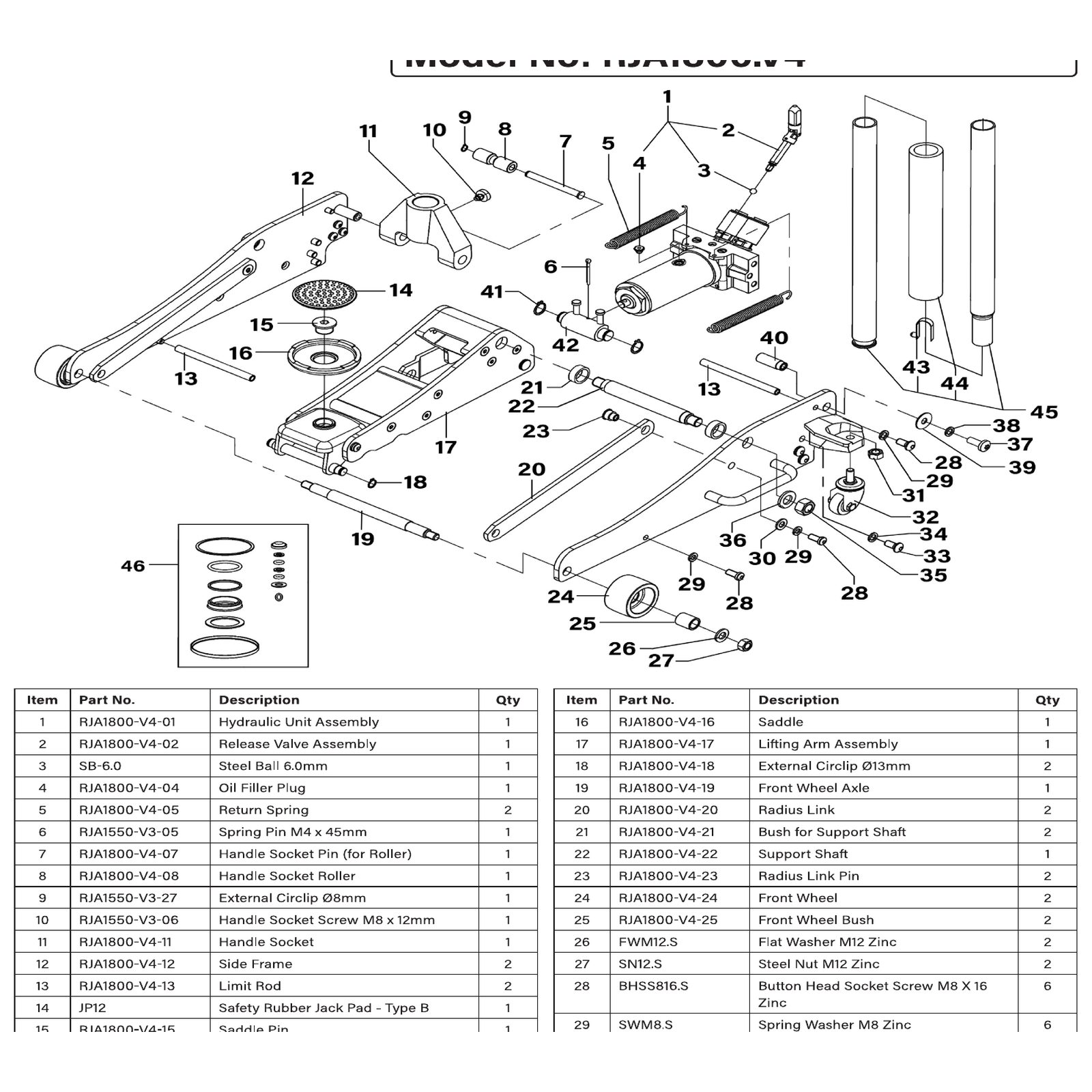 Sealey Radius Link RJA1800-V4-20