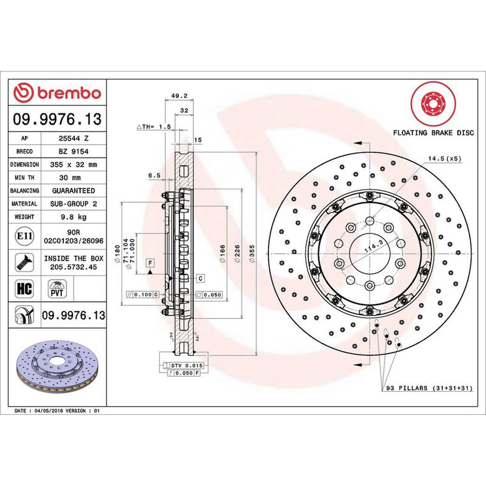 Brembo 2 x Aluminium Brake Disc Hub Brake Discs fits Ford GT 2003-2006 5.4