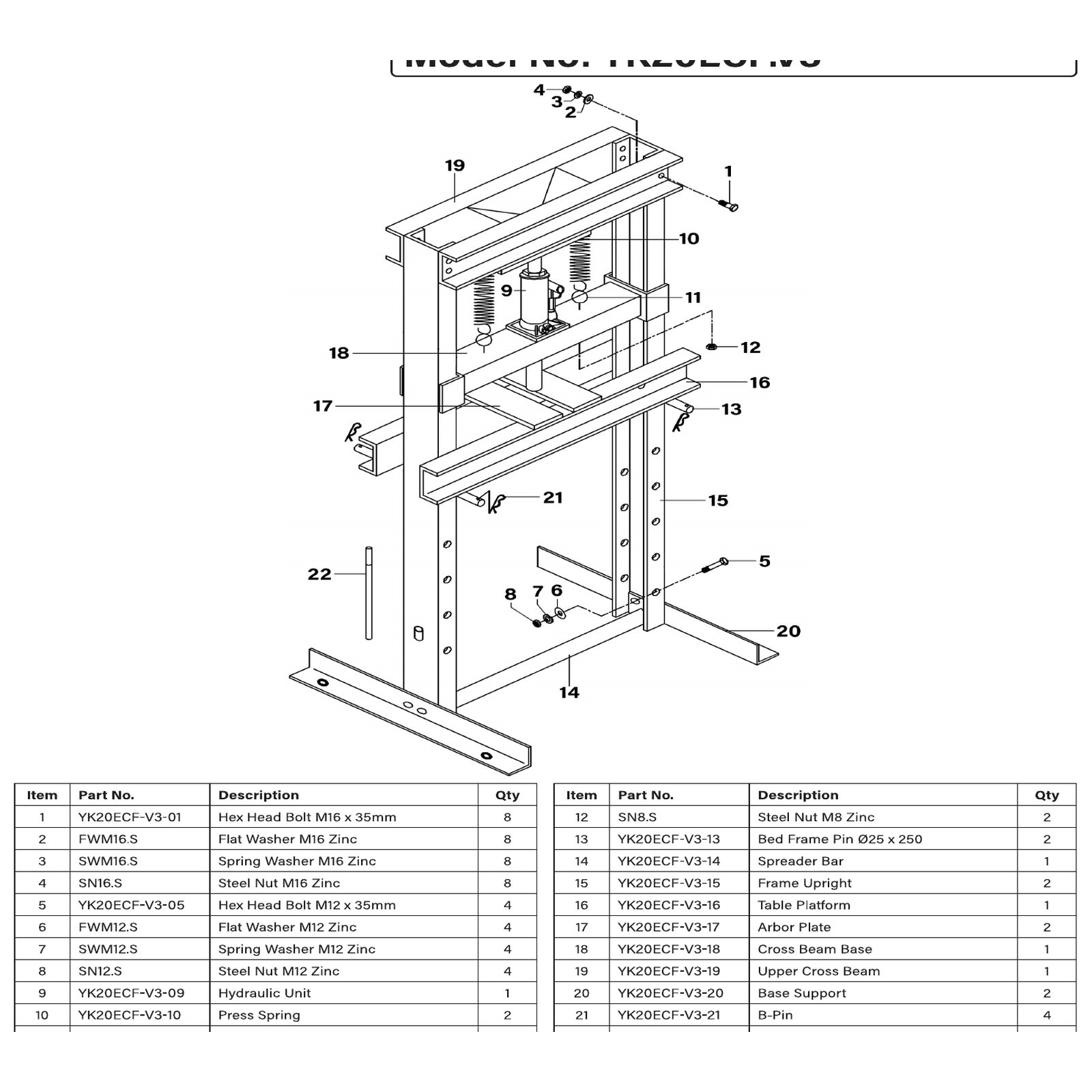 Sealey Press Spring YK20ECF-V3-10
