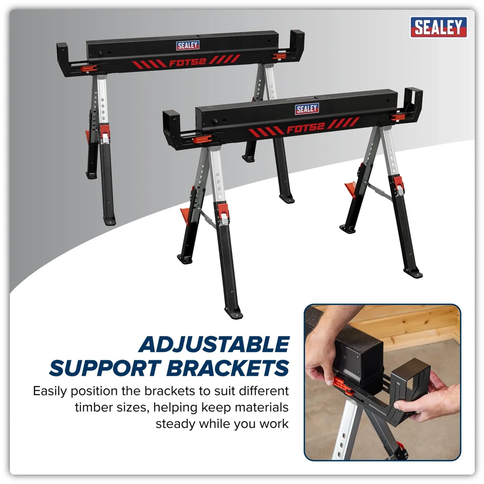 Sealey Adjustable Sawhorse Set 2 Piece 590kg Capacity