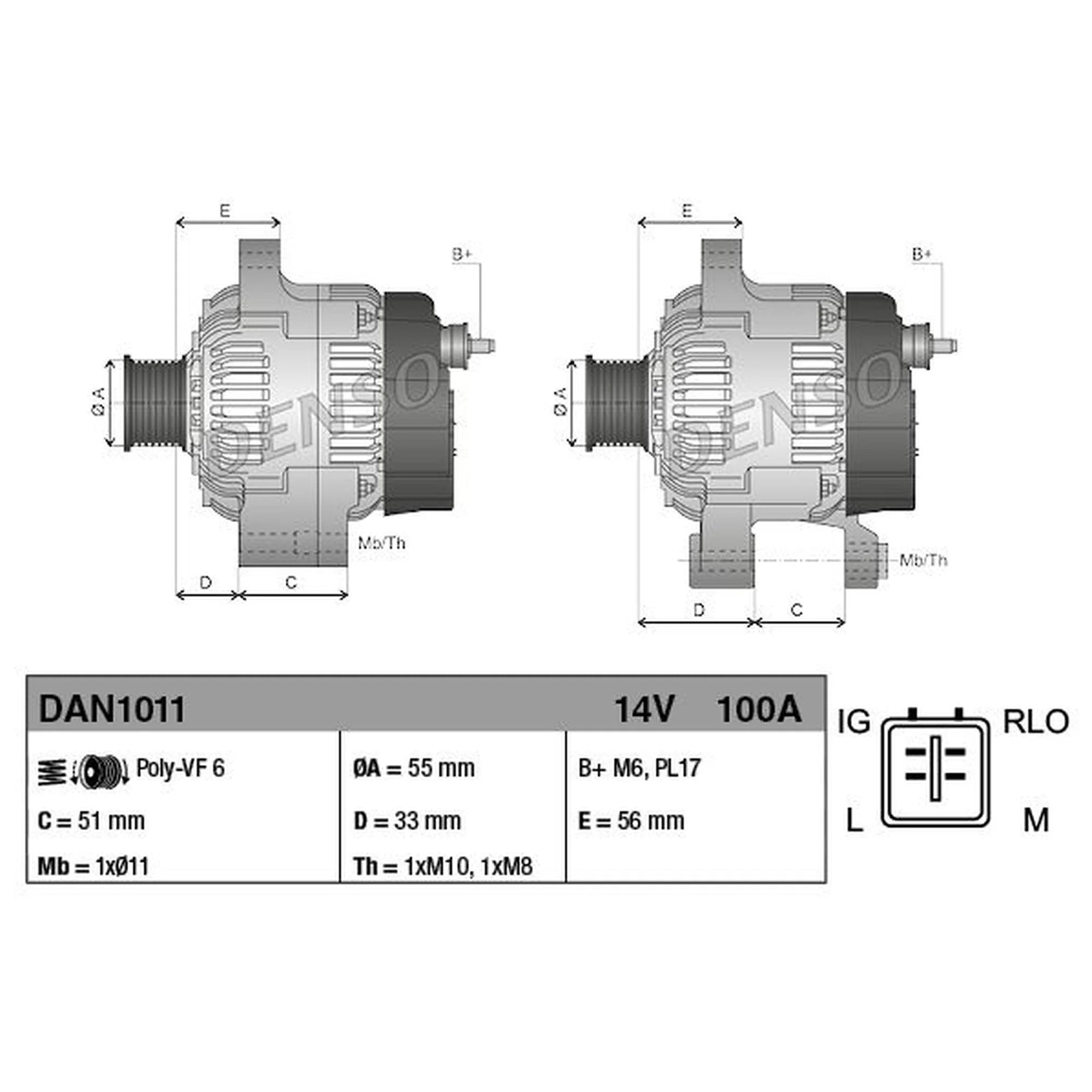 Denso Car Alternator 12V DAN1011