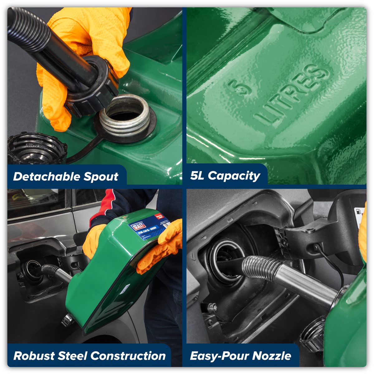 Sealey 5L Green Jerry Can JC5RG for Fuel Storage