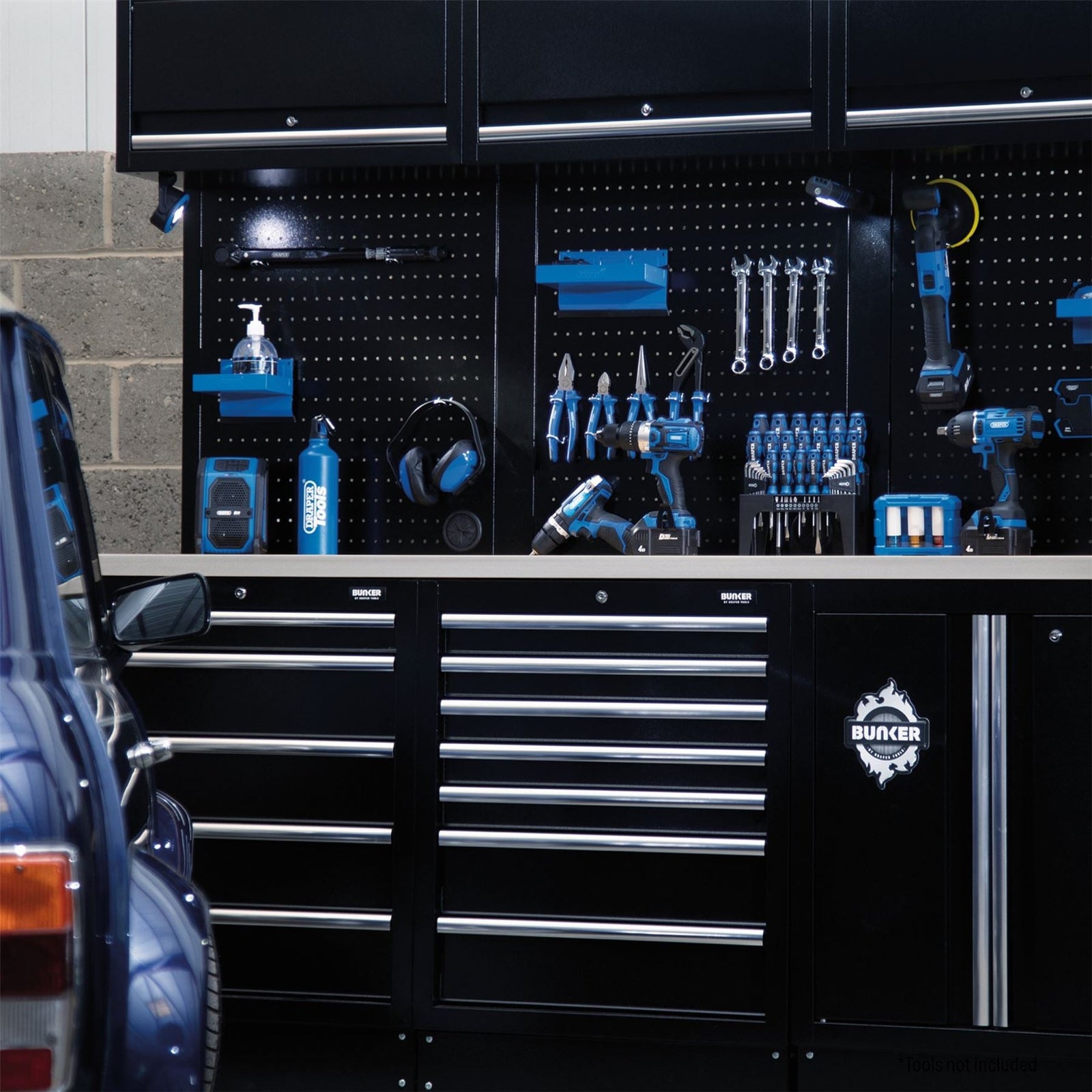 Draper BUNKER Modular Storage Combo with Stainless Steel Worktop (14 Piece)