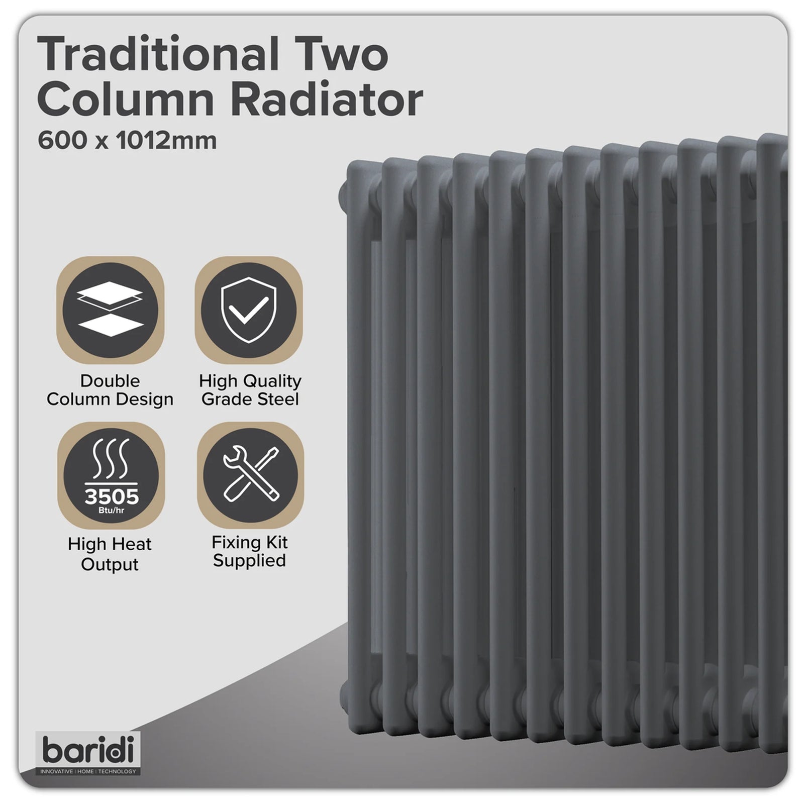 Baridi Horizontal Radiator DH359 600 x 1012mm Anthracite