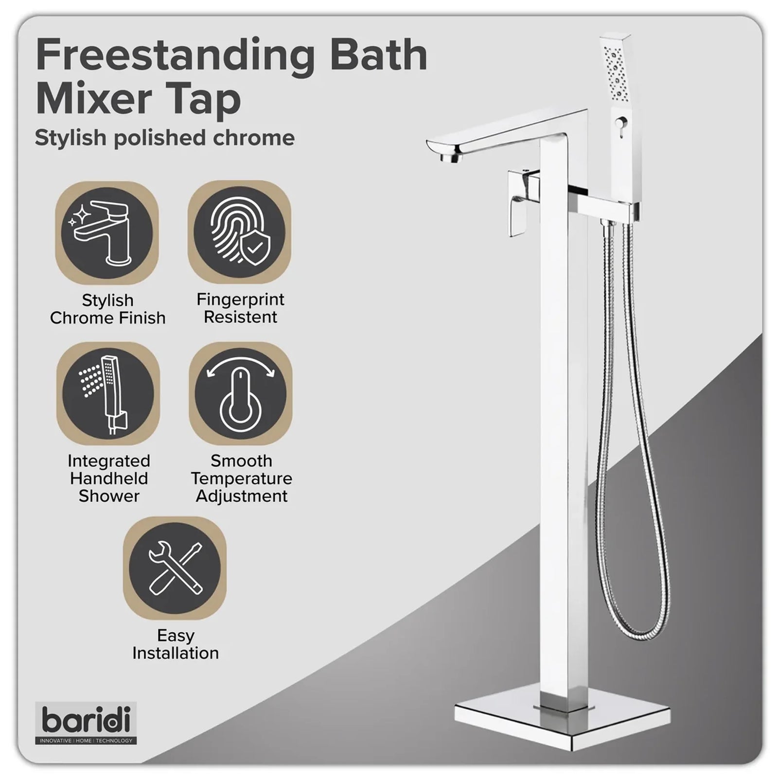 Baridi Freestanding Bath Mixer Tap DH400 Chrome