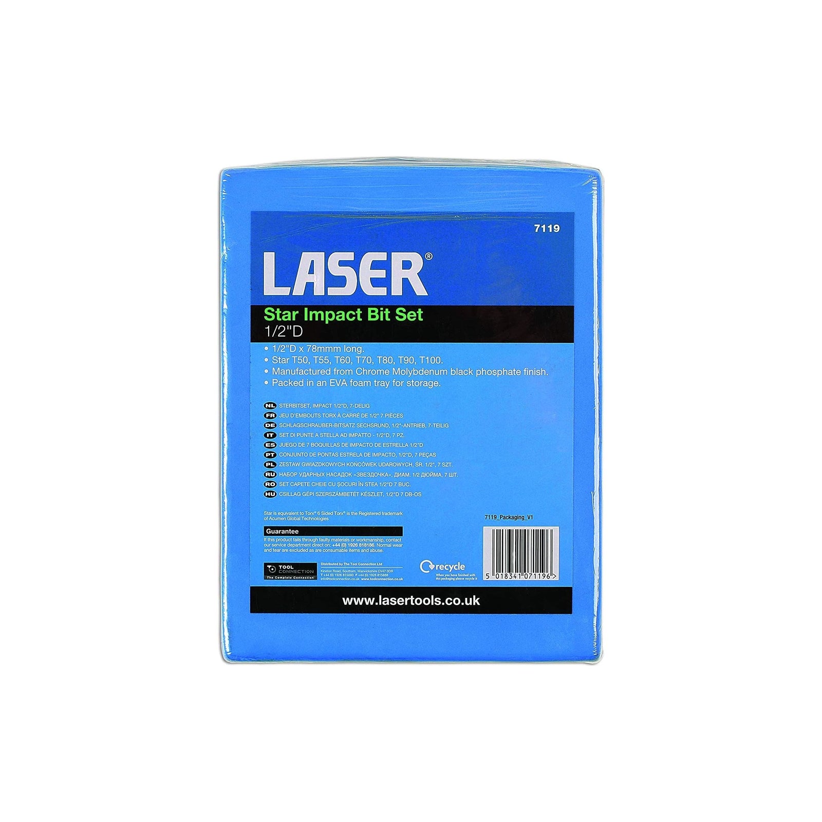 Laser Long Impact Star Socket Bit Set 1/2"D 7pc 7119