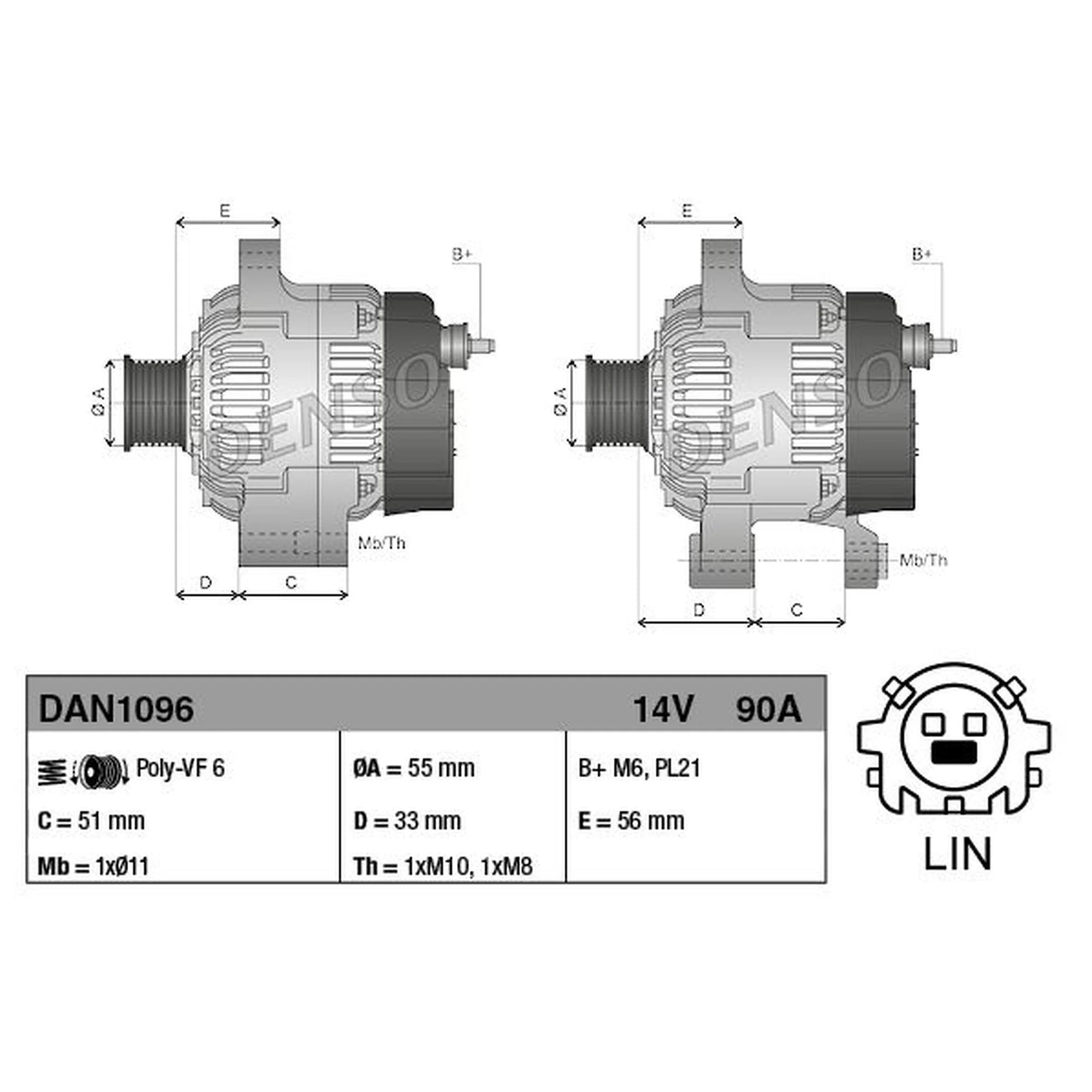 Denso Car Alternator 12V DAN1096