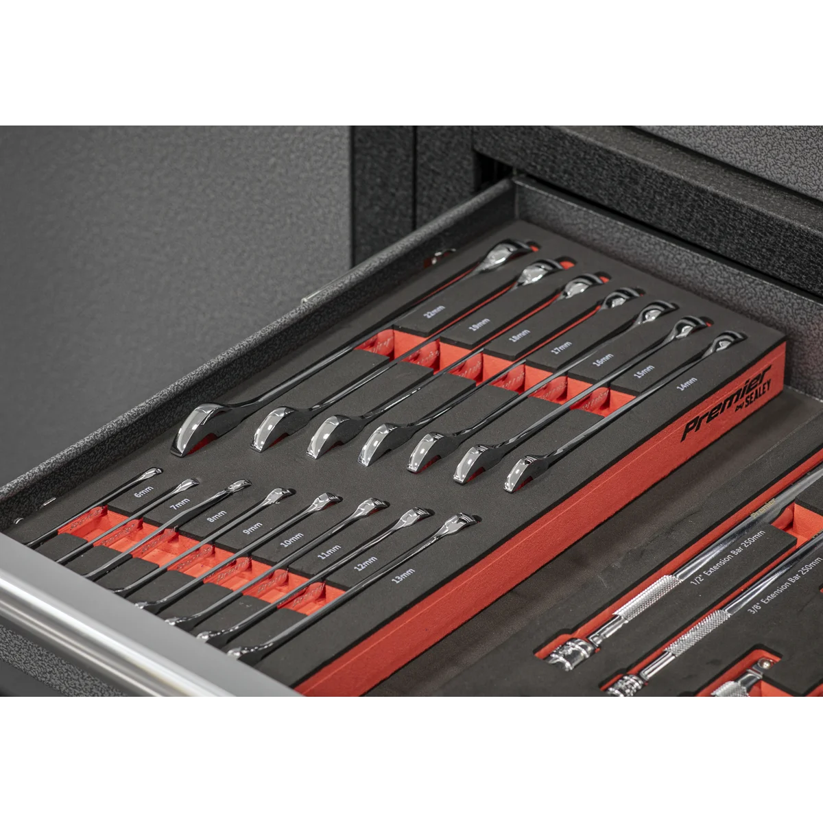 Sealey Premier Combination Spanner Set 15 Piece 6-22mm with Tool Tray