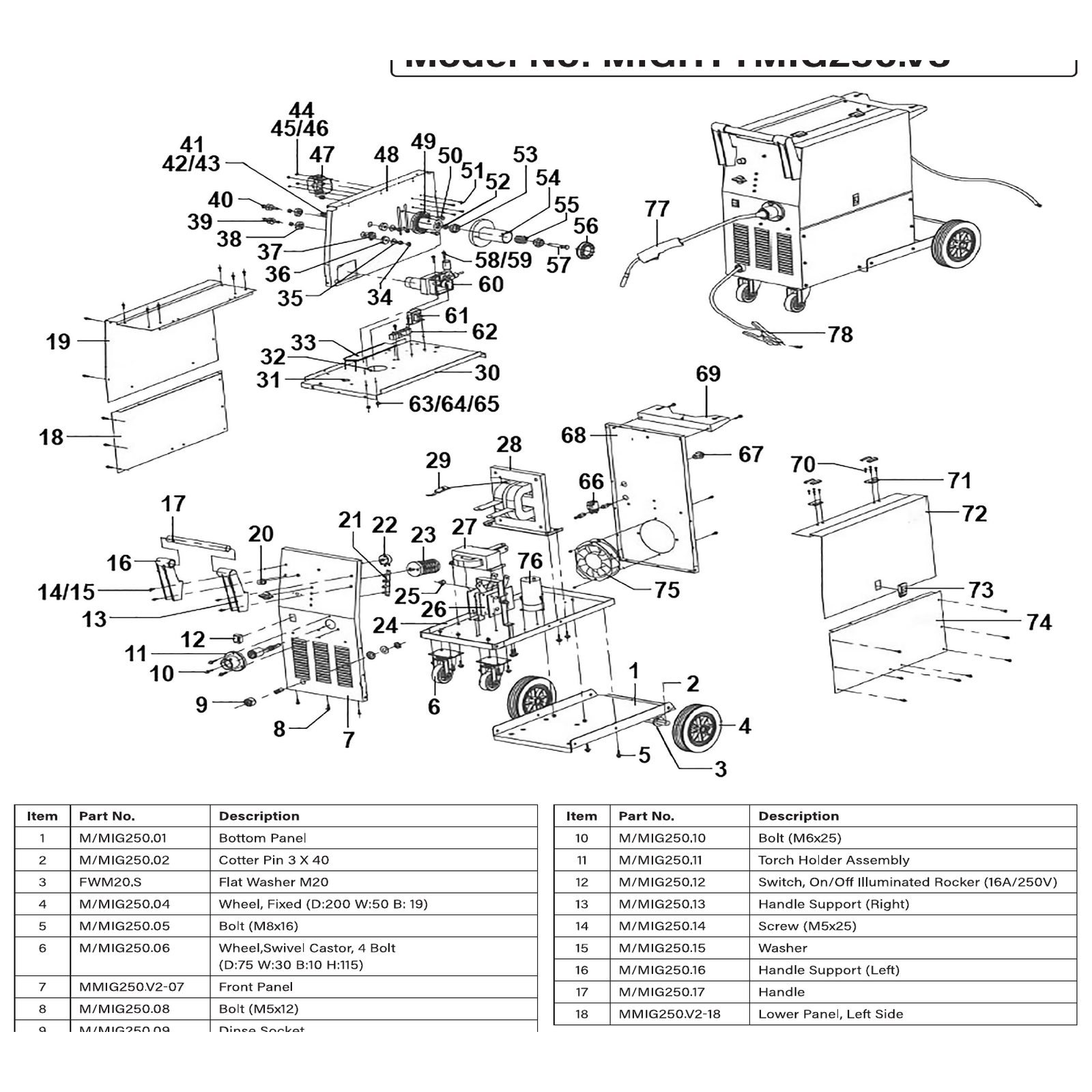 Sealey Upper Panel, Right Side MMIG250.V2-72